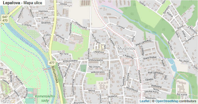 Lepařova - mapa ulice