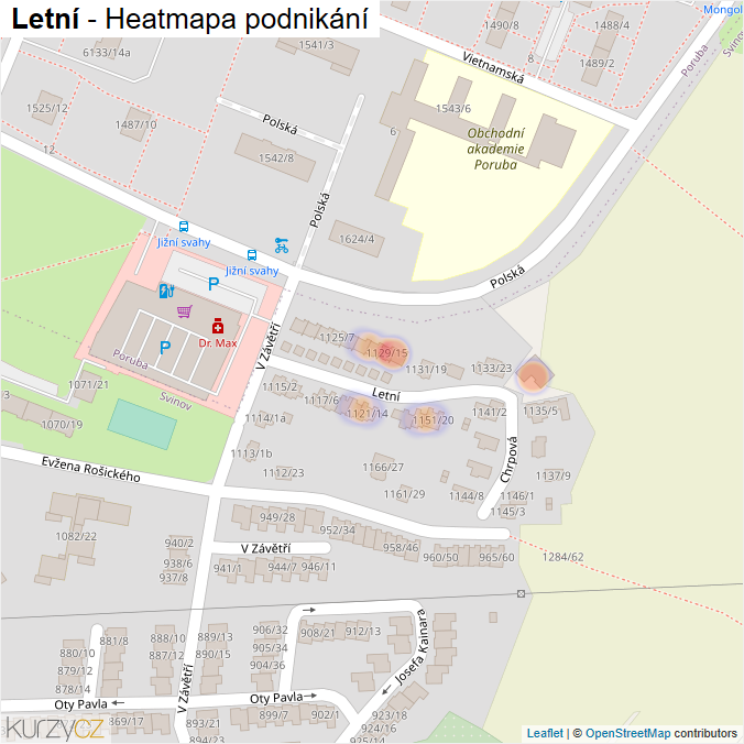 Mapa Letní - Firmy v ulici.