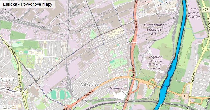 Lidická - záplavové mapy stoleté vody