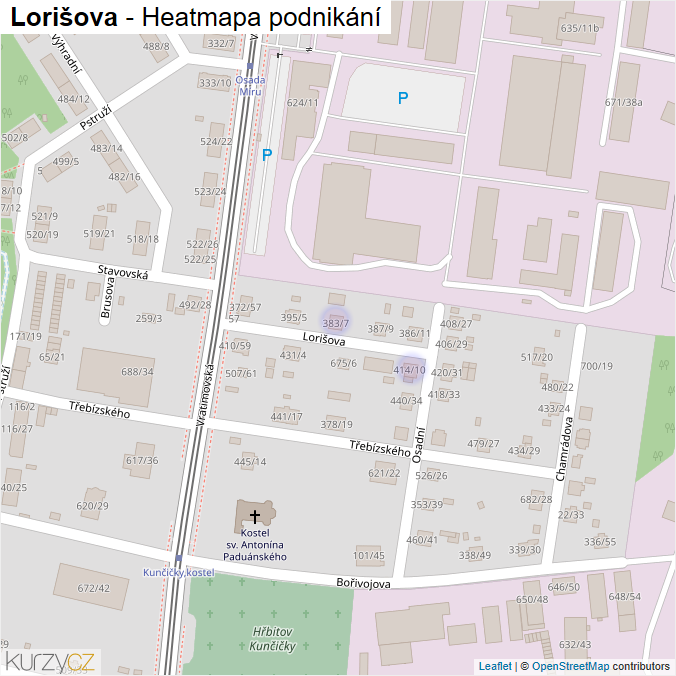 Mapa Lorišova - Firmy v ulici.