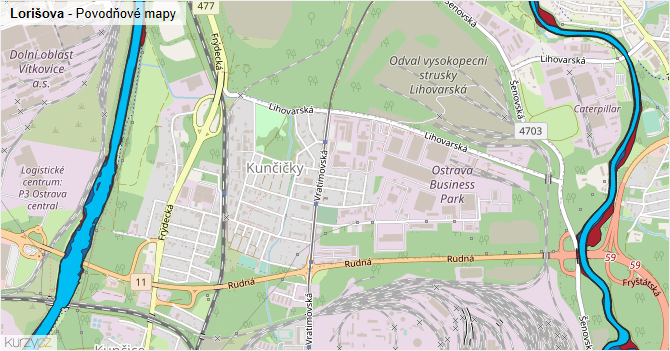 Lorišova - záplavové mapy stoleté vody