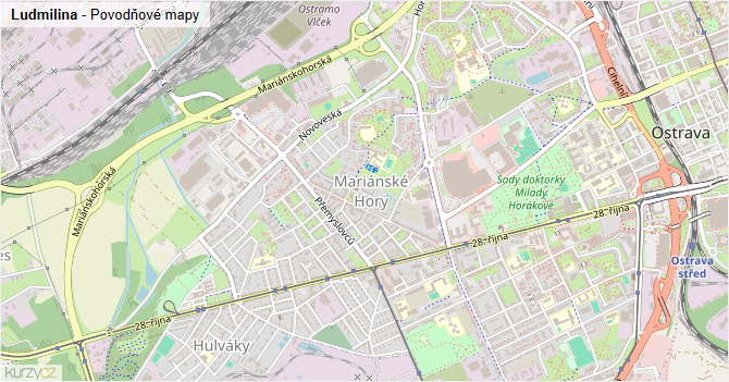 Ludmilina - záplavové mapy stoleté vody