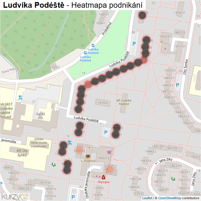Mapa Ludvíka Podéště - Firmy v ulici.