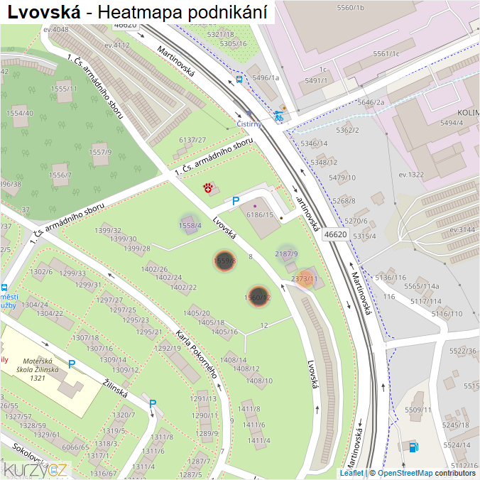 Mapa Lvovská - Firmy v ulici.