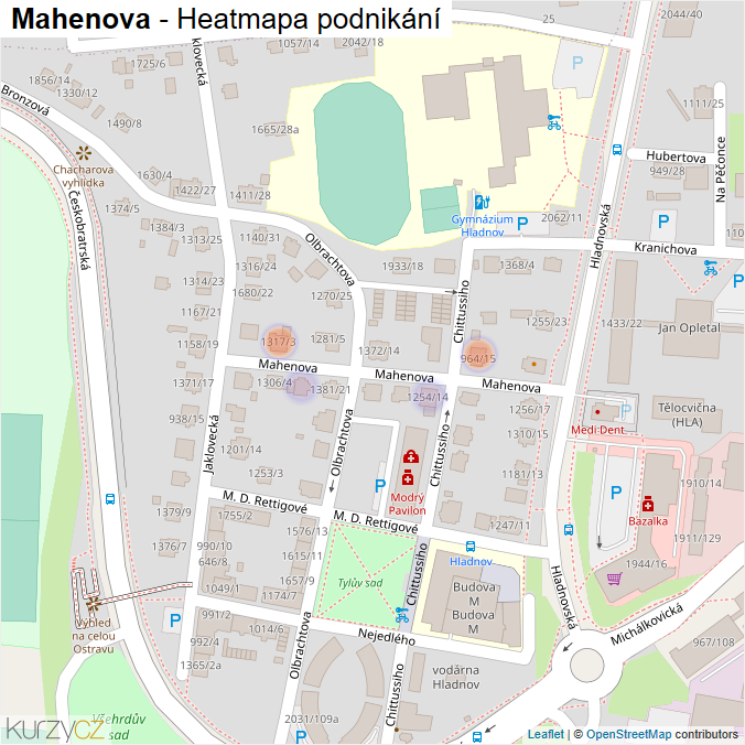 Mapa Mahenova - Firmy v ulici.