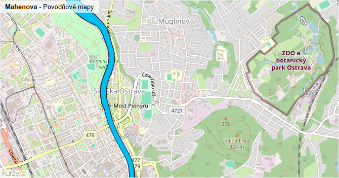 Mahenova - záplavové mapy stoleté vody