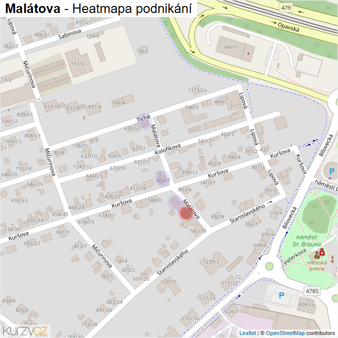 Mapa Malátova - Firmy v ulici.