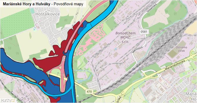 Mariánské Hory a Hulváky - záplavové mapy stoleté vody