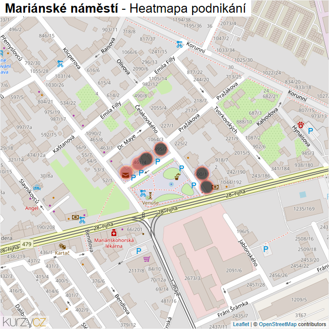 Mapa Mariánské náměstí - Firmy v ulici.