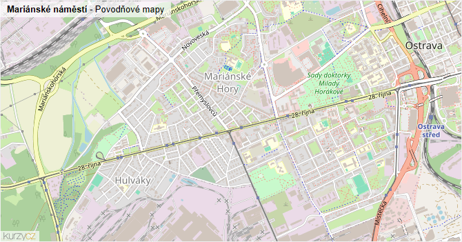 Mariánské náměstí - záplavové mapy stoleté vody