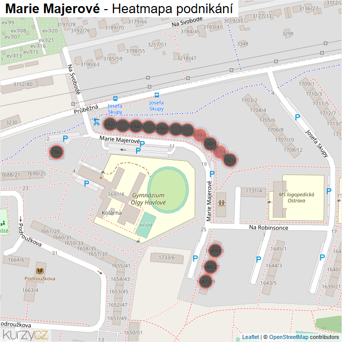 Mapa Marie Majerové - Firmy v ulici.