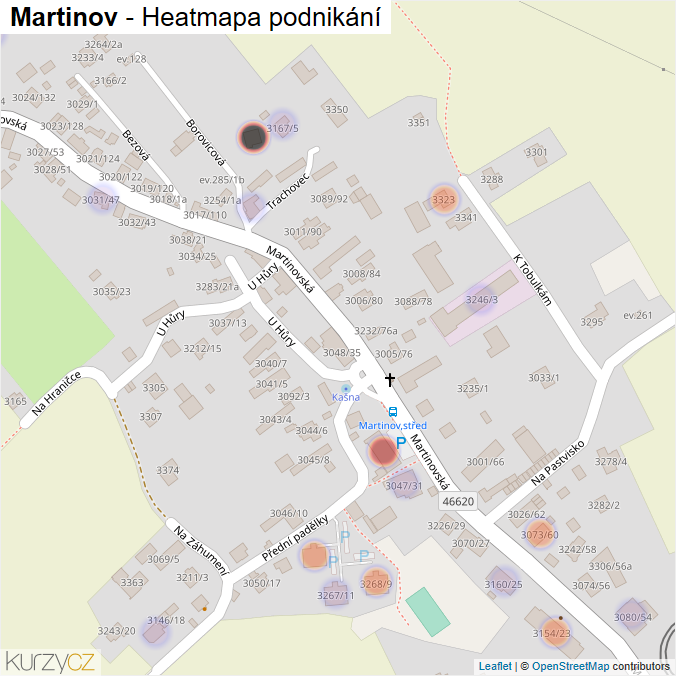 Mapa Martinov - Firmy v části obce.