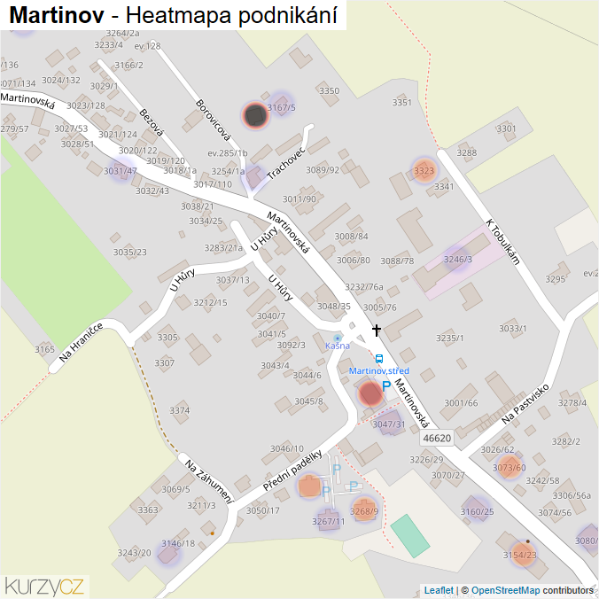 Mapa Martinov - Firmy v městské části.