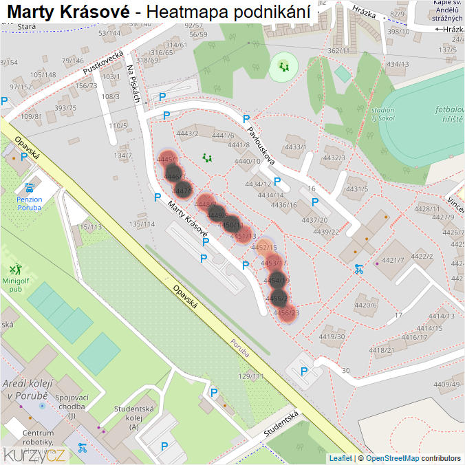 Mapa Marty Krásové - Firmy v ulici.