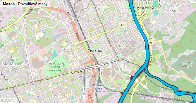 Masná - záplavové mapy stoleté vody