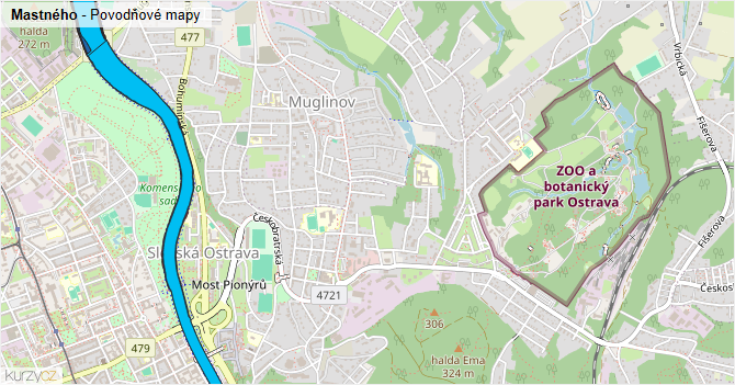 Mastného - záplavové mapy stoleté vody
