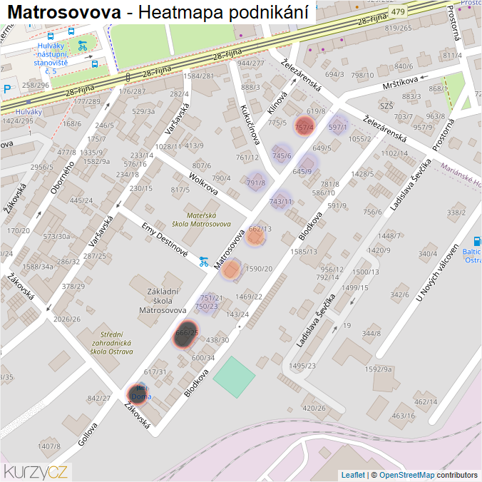Mapa Matrosovova - Firmy v ulici.