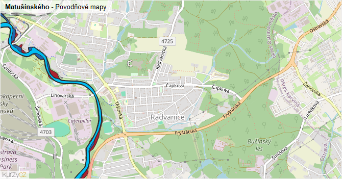 Matušínského - záplavové mapy stoleté vody