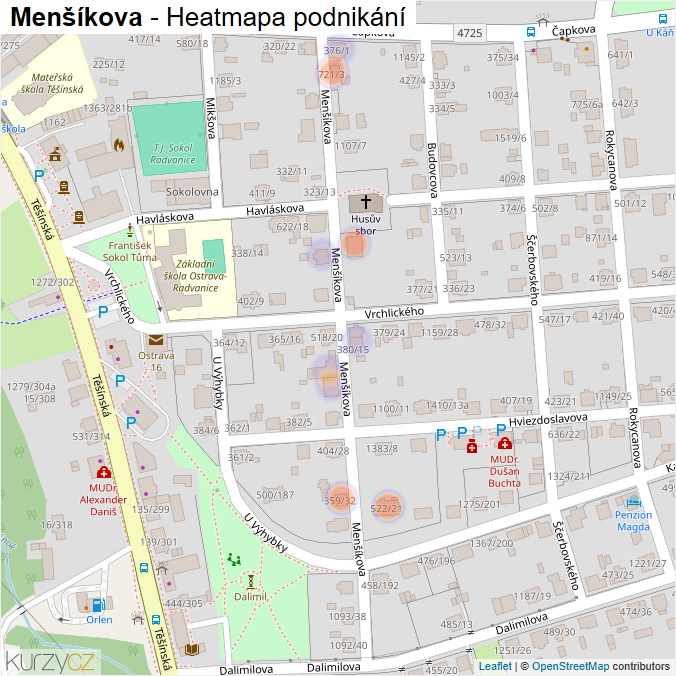 Mapa Menšíkova - Firmy v ulici.