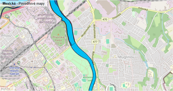 Mexická - záplavové mapy stoleté vody