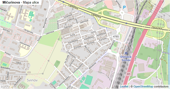 Mičurinova - mapa ulice