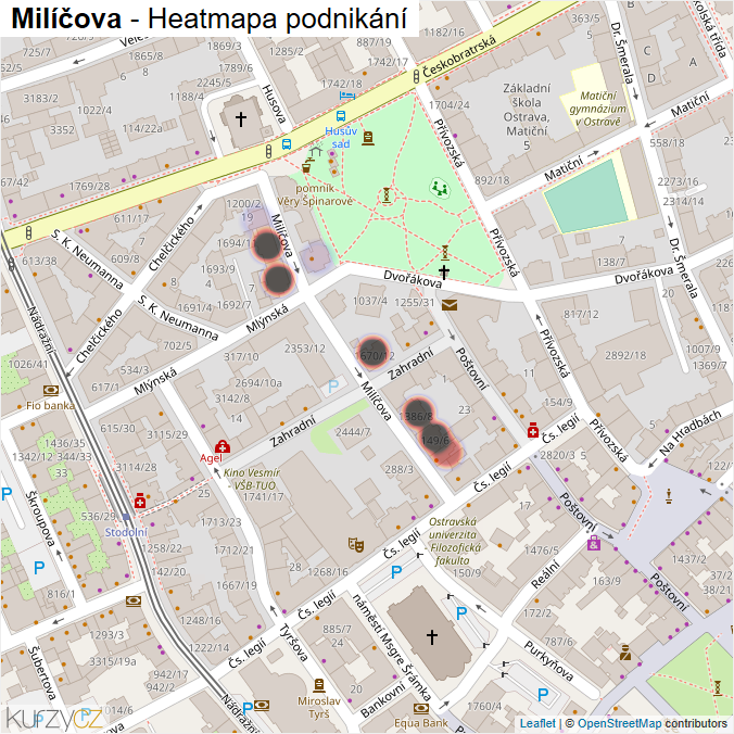 Mapa Milíčova - Firmy v ulici.