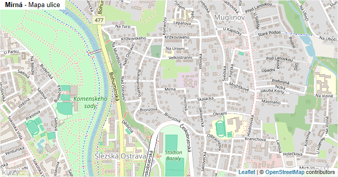 Mírná - mapa ulice