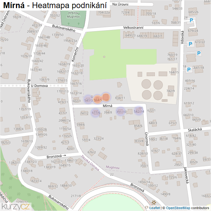Mapa Mírná - Firmy v ulici.