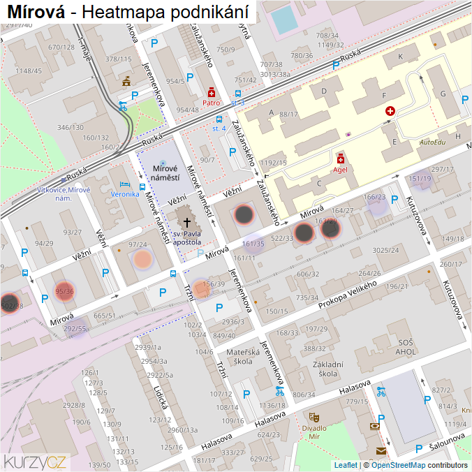 Mapa Mírová - Firmy v ulici.