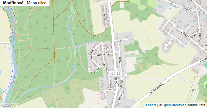 Modřínová - mapa ulice