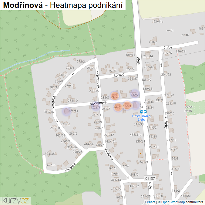 Mapa Modřínová - Firmy v ulici.