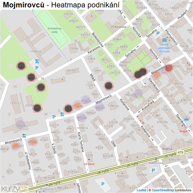 Mapa Mojmírovců - Firmy v ulici.