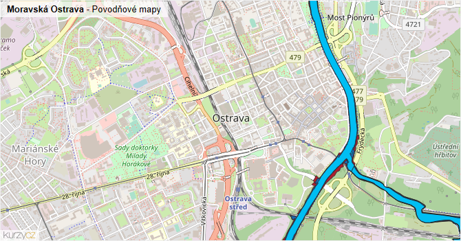 Moravská Ostrava - záplavové mapy stoleté vody