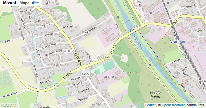 Mostní - mapa ulice
