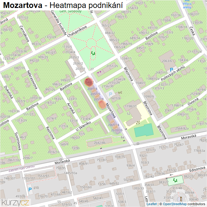 Mapa Mozartova - Firmy v ulici.
