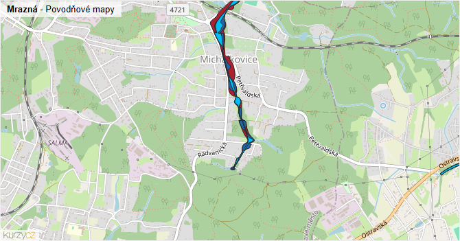 Mrazná - záplavové mapy stoleté vody