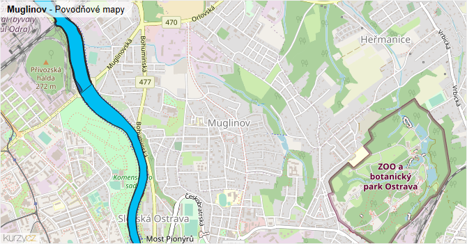 Muglinov - záplavové mapy stoleté vody