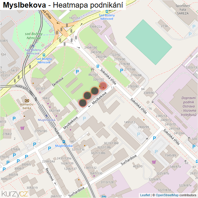 Mapa Myslbekova - Firmy v ulici.
