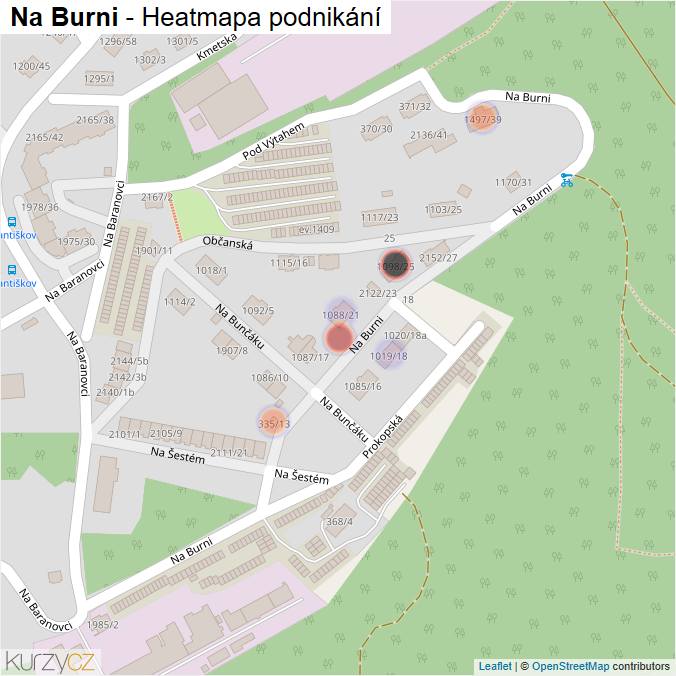 Mapa Na Burni - Firmy v ulici.