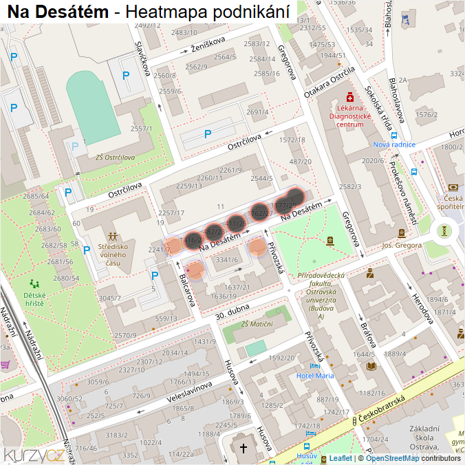 Mapa Na Desátém - Firmy v ulici.