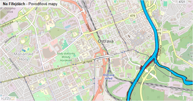 Na Fifejdách - záplavové mapy stoleté vody