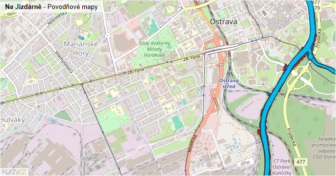Na Jízdárně - záplavové mapy stoleté vody