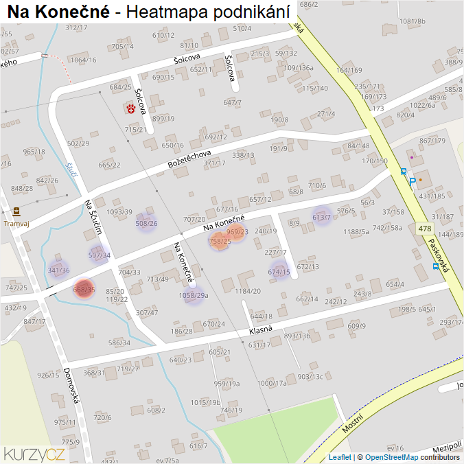 Mapa Na Konečné - Firmy v ulici.