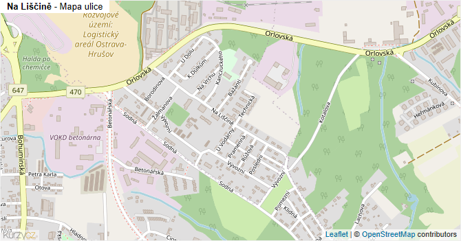 Na Liščině - mapa ulice