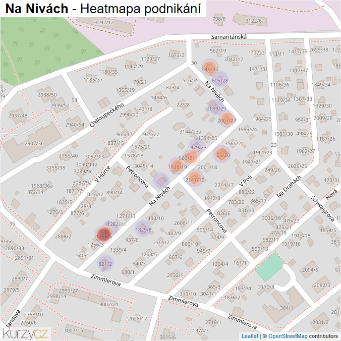 Mapa Na Nivách - Firmy v ulici.