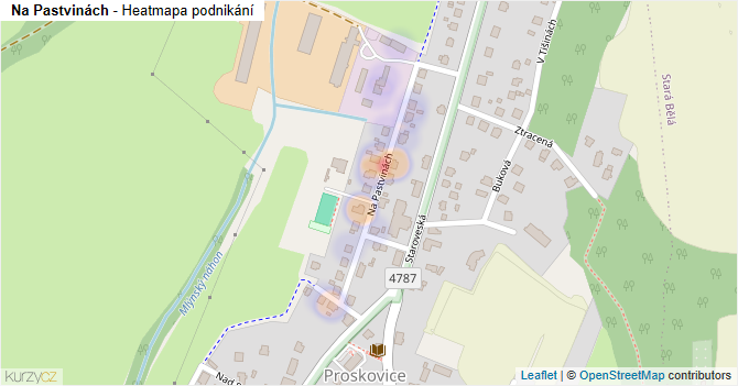 Na Pastvinách - mapa podnikání