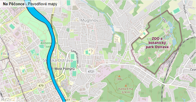 Na Pěčonce - záplavové mapy stoleté vody