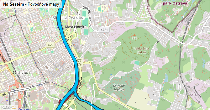 Na Šestém - záplavové mapy stoleté vody