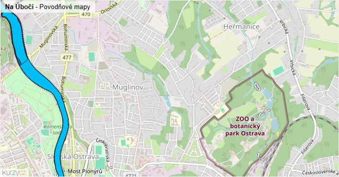 Na Úbočí - záplavové mapy stoleté vody