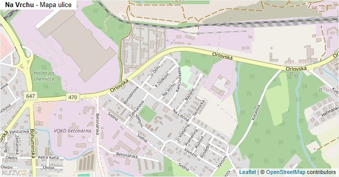 Na Vrchu - mapa ulice